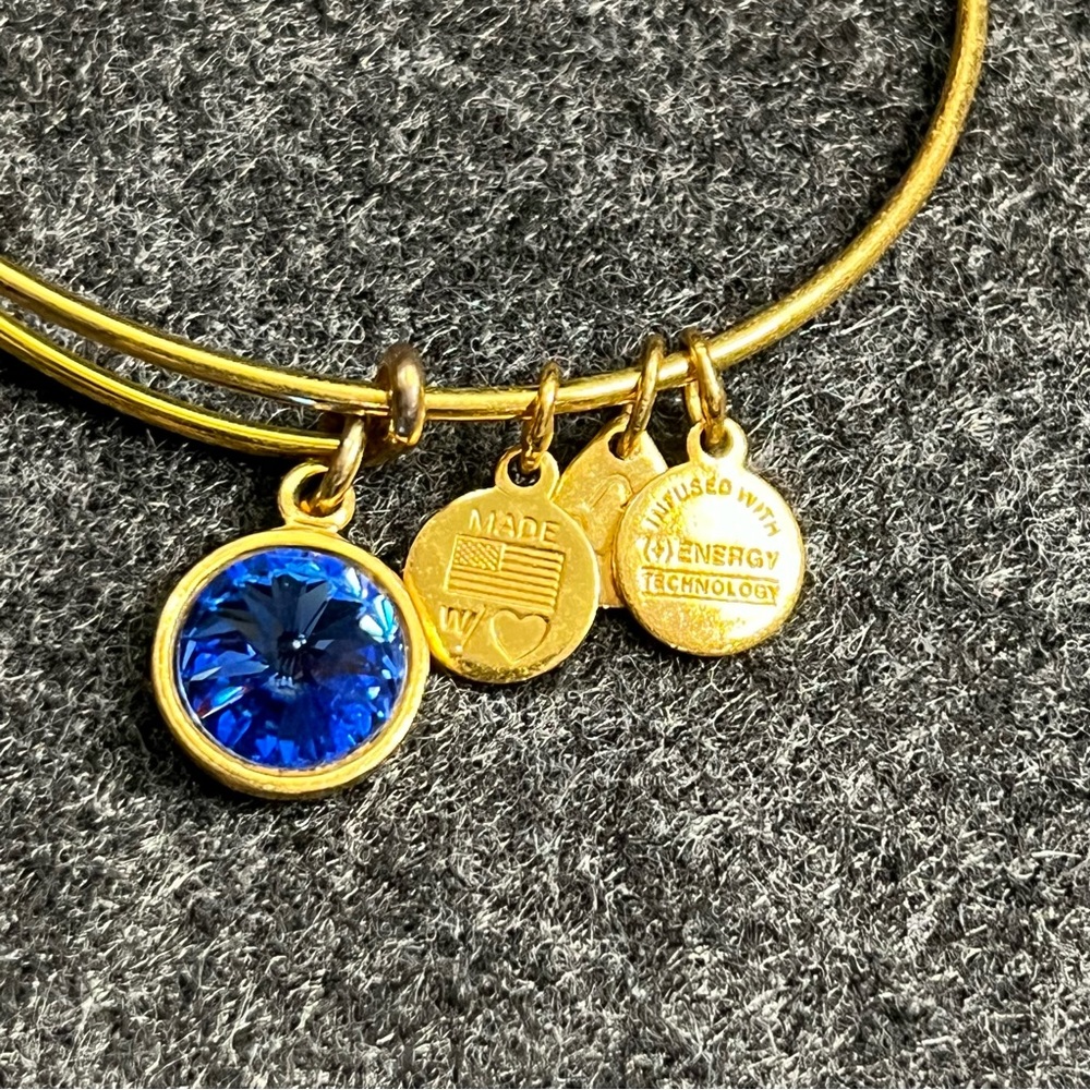 Alex and Ani Swarovski Crystal blue and gold birthstone Bangle Bracelet